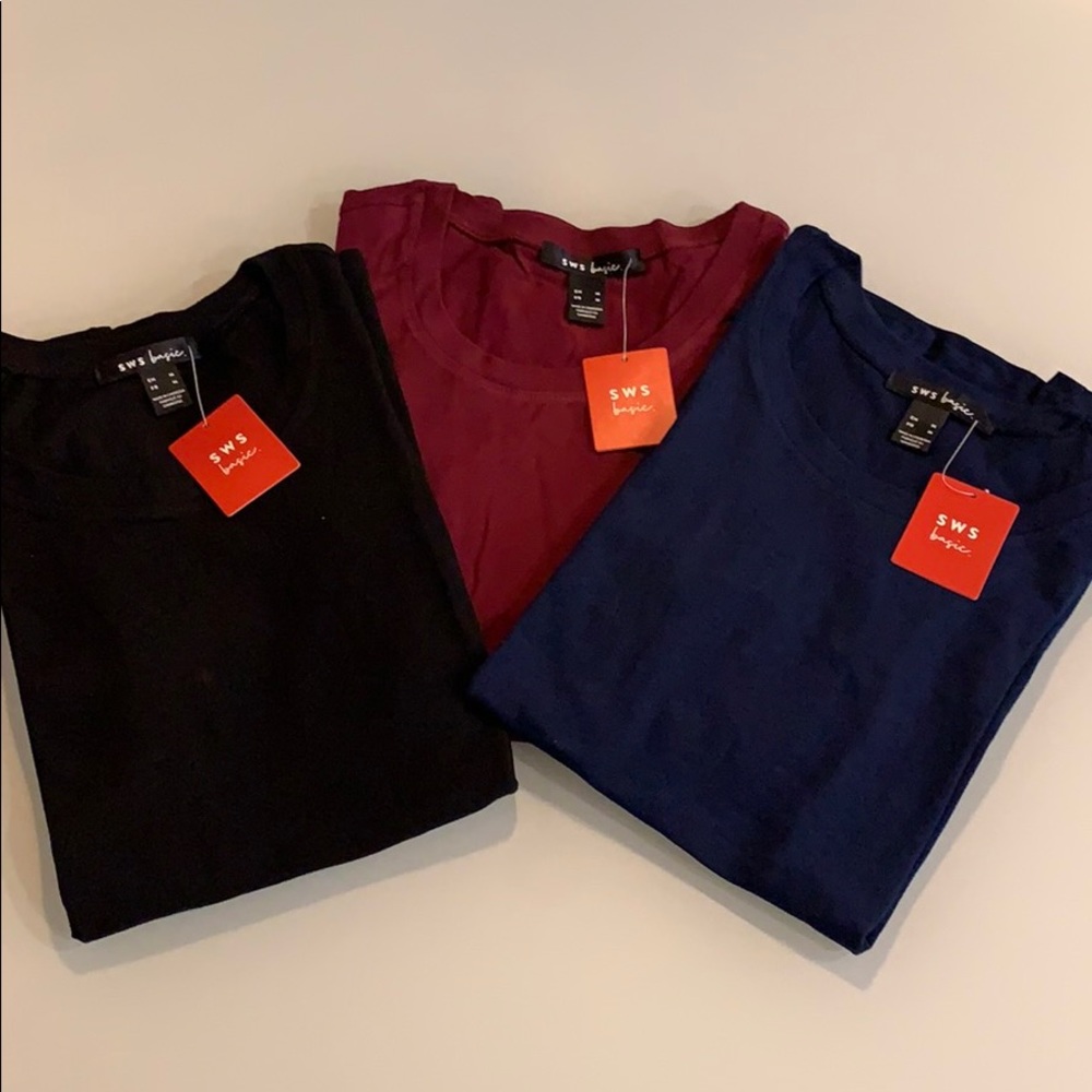 Bundle Of 3 Women's Short Sleeve Tees - Black, Burgundy, and Navy
